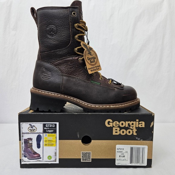 Georgia Boot Logger Work Boots Waterproof Steel Toe G7313 Brown Leather Mens 8.5 main image 6
